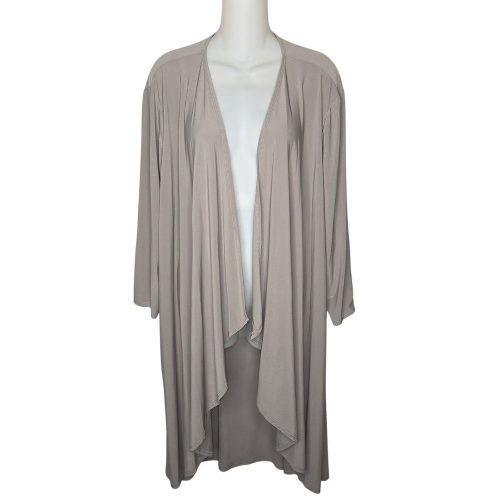 R&M Richards Gray Stretch Jersey Drape Open-Front Cardigan, Size 20W